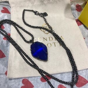 Kendra Scott Deep Cobalt Blue Pendant Necklace in Gunmetal